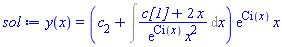 y(x) = (c[2]+Int((c[1]+2*x)/(exp(Ci(x))*x^2), x))*exp(Ci(x))*x