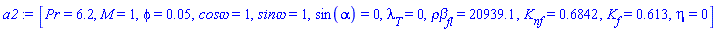 [Pr = 6.2, M = 1, phi = 0.5e-1, `cos&omega;` = 1, `sin&omega;` = 1, sin(alpha) = 0, lambda[T] = 0, `&rho;&beta;`[fl] = 20939.1, K[nf] = .6842, K[f] = .613, eta = 0]