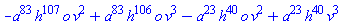 -a^83*h^107*o*v^2+a^83*h^106*o*v^3-a^23*h^40*o*v^2+a^23*h^40*v^3
