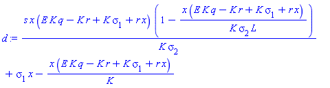 s*x*(E*K*q-K*r+K*sigma[1]+r*x)*(1-x*(E*K*q-K*r+K*sigma[1]+r*x)/(K*sigma[2]*L))/(K*sigma[2])+sigma[1]*x-x*(E*K*q-K*r+K*sigma[1]+r*x)/K