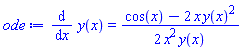 diff(y(x), x) = (1/2)*(cos(x)-2*x*y(x)^2)/(x^2*y(x))