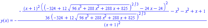 y(x) = -(-(1/36)*(x+1)^2*((-324+12*(96*x^3+288*x^2+288*x+825)^(1/2))^(2/3)-24*x-24)^2/(-324+12*(96*x^3+288*x^2+288*x+825)^(1/2))^(2/3)-x^3-x^2+x+1)/(x+1)^2
