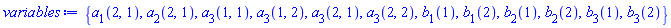 {a[1](2, 1), a[2](2, 1), a[3](1, 1), a[3](1, 2), a[3](2, 1), a[3](2, 2), b[1](1), b[1](2), b[2](1), b[2](2), b[3](1), b[3](2)}