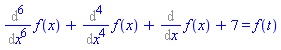 pre(Diff(f(x), x)+Diff(f(x), x, x, x, x)+Diff(f(x), x, x, x, x, x, x)+7 = f(t))
