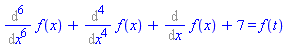 pre(Diff(f(x), x)+Diff(f(x), x, x, x, x)+Diff(f(x), x, x, x, x, x, x)+7 = f(t))