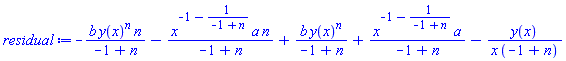 -b*y(x)^n*n/(-1+n)-x^(-1-1/(-1+n))*a*n/(-1+n)+b*y(x)^n/(-1+n)+x^(-1-1/(-1+n))*a/(-1+n)-y(x)/(x*(-1+n))