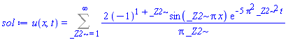 u(x, t) = Sum(2*(-1)^(1+_Z2)*sin(_Z2*Pi*x)*exp(-5*Pi^2*_Z2^2*t)/(Pi*_Z2), _Z2 = 1 .. infinity)