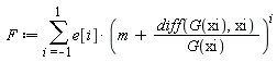 F := sum(e[i]*(m+(diff(G(xi), xi))/G(xi))^i, i = -1 .. 1)
