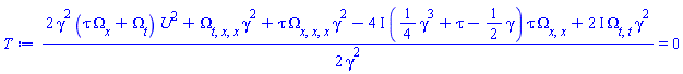 (1/2)*(2*gamma^2*(tau*(diff(Omega(x, t), x))+diff(Omega(x, t), t))*U(-t*tau+x)^2+(diff(diff(diff(Omega(x, t), t), x), x))*gamma^2+tau*(diff(diff(diff(Omega(x, t), x), x), x))*gamma^2-(4*I)*((1/4)*gamma^3+tau-(1/2)*gamma)*tau*(diff(diff(Omega(x, t), x), x))+(2*I)*(diff(diff(Omega(x, t), t), t))*gamma^2)/gamma^2 = 0