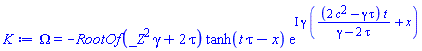 Omega(x, t) = -RootOf(_Z^2*gamma+2*tau)*tanh(t*tau-x)*exp(I*gamma*((2*c^2-gamma*tau)*t/(gamma-2*tau)+x))
