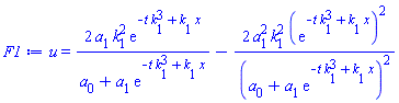 u(x, t) = 2*a[1]*k[1]^2*exp(-t*k[1]^3+x*k[1])/(a[0]+a[1]*exp(-t*k[1]^3+x*k[1]))-2*a[1]^2*k[1]^2*(exp(-t*k[1]^3+x*k[1]))^2/(a[0]+a[1]*exp(-t*k[1]^3+x*k[1]))^2