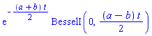 exp(-(1/2)*(a+b)*t)*BesselI(0, (1/2)*(a-b)*t)