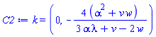 k = (0, -4*(alpha^2+v*w)/(3*alpha*lambda+v-2*w))