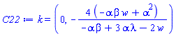 k = (0, -4*(-alpha*beta*w+alpha^2)/(-alpha*beta+3*alpha*lambda-2*w))