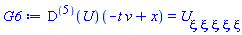 ((D@@5)(U))(-t*v+x) = diff(diff(diff(diff(diff(U(xi), xi), xi), xi), xi), xi)