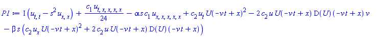 I*(diff(diff(u(x, t), t), t)-s^2*(diff(diff(u(x, t), x), x)))+(1/24)*c[1]*(diff(diff(diff(diff(diff(u(x, t), t), x), x), x), x))-alpha*s*c[1]*(diff(diff(diff(diff(diff(u(x, t), x), x), x), x), x))+c[2]*(diff(u(x, t), t))*U(-t*v+x)^2-2*c[2]*u(x, t)*U(-t*v+x)*(D(U))(-t*v+x)*v-beta*s*(c[2]*(diff(u(x, t), x))*U(-t*v+x)^2+2*c[2]*u(x, t)*U(-t*v+x)*(D(U))(-t*v+x))