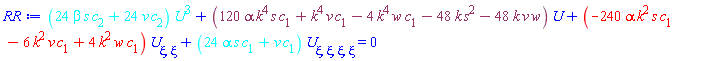 (24*beta*s*c[2]+24*v*c[2])*U(xi)^3+(120*alpha*k^4*s*c[1]+k^4*v*c[1]-4*k^4*w*c[1]-48*k*s^2-48*k*v*w)*U(xi)+(-240*alpha*k^2*s*c[1]-6*k^2*v*c[1]+4*k^2*w*c[1])*(diff(diff(U(xi), xi), xi))+(24*alpha*s*c[1]+v*c[1])*(diff(diff(diff(diff(U(xi), xi), xi), xi), xi)) = 0