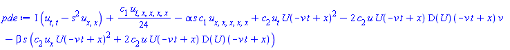 I*(diff(diff(u(x, t), t), t)-s^2*(diff(diff(u(x, t), x), x)))+(1/24)*c[1]*(diff(diff(diff(diff(diff(u(x, t), t), x), x), x), x))-alpha*s*c[1]*(diff(diff(diff(diff(diff(u(x, t), x), x), x), x), x))+c[2]*(diff(u(x, t), t))*U(-t*v+x)^2-2*c[2]*u(x, t)*U(-t*v+x)*(D(U))(-t*v+x)*v-beta*s*(c[2]*(diff(u(x, t), x))*U(-t*v+x)^2+2*c[2]*u(x, t)*U(-t*v+x)*(D(U))(-t*v+x))