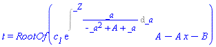 t = RootOf(c__1*exp(Intat(_a/(-_a^2+A+_a), _a = _Z))*A-A*x-B)