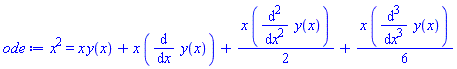 x^2 = x*y(x)+x*(diff(y(x), x))+(1/2)*x*(diff(diff(y(x), x), x))+(1/6)*x*(diff(diff(diff(y(x), x), x), x))