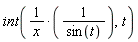 int(1/(x*sin(t)), t)