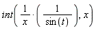 int(1/(x*sin(t)), x)