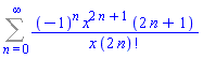 Sum((-1)^n*x^(2*n+1)*(2*n+1)/(x*factorial(2*n)), n = 0 .. infinity)