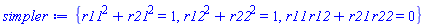 {r11^2+r21^2 = 1, r12^2+r22^2 = 1, r11*r12+r21*r22 = 0}