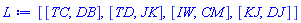 [[TC, DB], [TD, JK], [IW, CM], [KJ, DJ]]