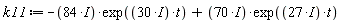 k11 := -(84*I)*exp((30*I)*t)+(70*I)*exp((27*I)*t)