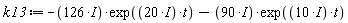 k13 := -(126*I)*exp((20*I)*t)-(90*I)*exp((10*I)*t)