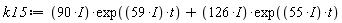 k15 := (90*I)*exp((59*I)*t)+(126*I)*exp((55*I)*t)