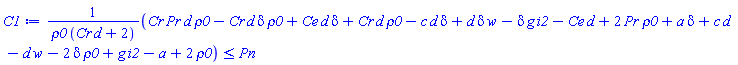 (Cr*Pr*d*rho0-Cr*d*delta*rho0+Ce*d*delta+Cr*d*rho0-c*d*delta+d*delta*w-delta*g*i2-Ce*d+2*Pr*rho0+a*delta+c*d-d*w-2*delta*rho0+g*i2-a+2*rho0)/(rho0*(Cr*d+2)) <= Pn