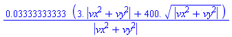0.3333333333e-1*(3.*abs(vx^2+vy^2)+400.*abs(vx^2+vy^2)^(1/2))/abs(vx^2+vy^2)