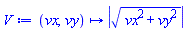 proc (vx, vy) options operator, arrow; abs((vx^2+vy^2)^.5) end proc