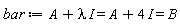 bar := `#mrow(mi("A"),mo("&plus;"),mi("&lambda;",fontstyle = "normal"),mo("&InvisibleTimes;"),mi("I"),mo("&equals;"),mi("A"),mo("&plus;"),mn("4"),mo("&InvisibleTimes;"),mi("I"),mo("&equals;"),mi("B"))`