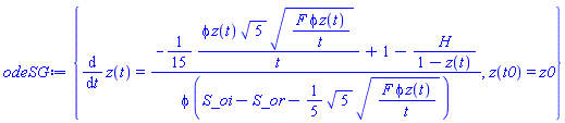 {diff(z(t), t) = (-(1/15)*phi*z(t)*5^(1/2)*(F*phi*z(t)/t)^(1/2)/t+1-H/(1-z(t)))/(phi*(S_oi-S_or-(1/5)*5^(1/2)*(F*phi*z(t)/t)^(1/2))), z(t0) = z0}