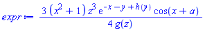(3/4)*(x^2+1)*z^3*exp(-x-y+h(y))*cos(x+a)/g(z)