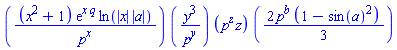 ``((x^2+1)*exp(x*q)*ln(abs(x)*abs(a))/p^x)*``(y^3/p^y)*``(p^z*z)*``((2/3)*p^b*(1-sin(a)^2))
