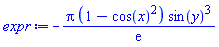 -Pi*(1-cos(x)^2)*sin(y)^3/exp(1)