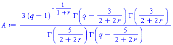 3*(q-1)^(-1/(1+r))*GAMMA(q-3/(2+2*r))*GAMMA(3/(2+2*r))/(GAMMA(5/(2+2*r))*GAMMA(q-5/(2+2*r)))