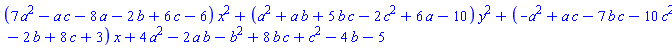 (7*a^2-a*c-8*a-2*b+6*c-6)*x^2+(a^2+a*b+5*b*c-2*c^2+6*a-10)*y^2+(-a^2+a*c-7*b*c-10*c^2-2*b+8*c+3)*x+4*a^2-2*a*b-b^2+8*b*c+c^2-4*b-5
