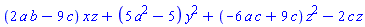 (2*a*b-9*c)*x*z+(5*a^2-5)*y^2+(-6*a*c+9*c)*z^2-2*c*z