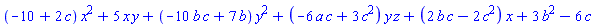 (-10+2*c)*x^2+5*x*y+(-10*b*c+7*b)*y^2+(-6*a*c+3*c^2)*y*z+(2*b*c-2*c^2)*x+3*b^2-6*c