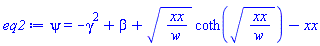 psi = -gamma^2+beta+(xx/w)^(1/2)*coth((xx/w)^(1/2))-xx