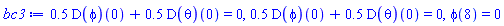 .5*(D(phi))(0)+.5*(D(theta))(0) = 0, .5*(D(phi))(0)+.5*(D(theta))(0) = 0, phi(8) = 0
