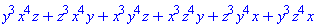 x^4*y^3*z+x^4*y*z^3+x^3*y^4*z+x^3*y*z^4+x*y^4*z^3+x*y^3*z^4