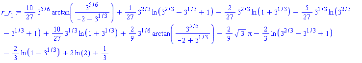 (10/27)*3^(5/6)*arctan(3^(5/6)/(-2+3^(1/3)))+(1/27)*3^(2/3)*ln(3^(2/3)-3^(1/3)+1)-(2/27)*3^(2/3)*ln(1+3^(1/3))-(5/27)*3^(1/3)*ln(3^(2/3)-3^(1/3)+1)+(10/27)*3^(1/3)*ln(1+3^(1/3))+(2/9)*3^(1/6)*arctan(3^(5/6)/(-2+3^(1/3)))+(2/9)*3^(1/2)*Pi-(2/3)*ln(3^(2/3)-3^(1/3)+1)-(2/3)*ln(1+3^(1/3))+2*ln(2)+1/3
