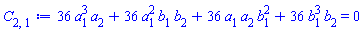 36*a[1]^3*a[2]+36*a[1]^2*b[1]*b[2]+36*a[1]*a[2]*b[1]^2+36*b[1]^3*b[2] = 0