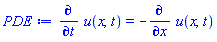 diff(u(x, t), t) = -(diff(u(x, t), x))